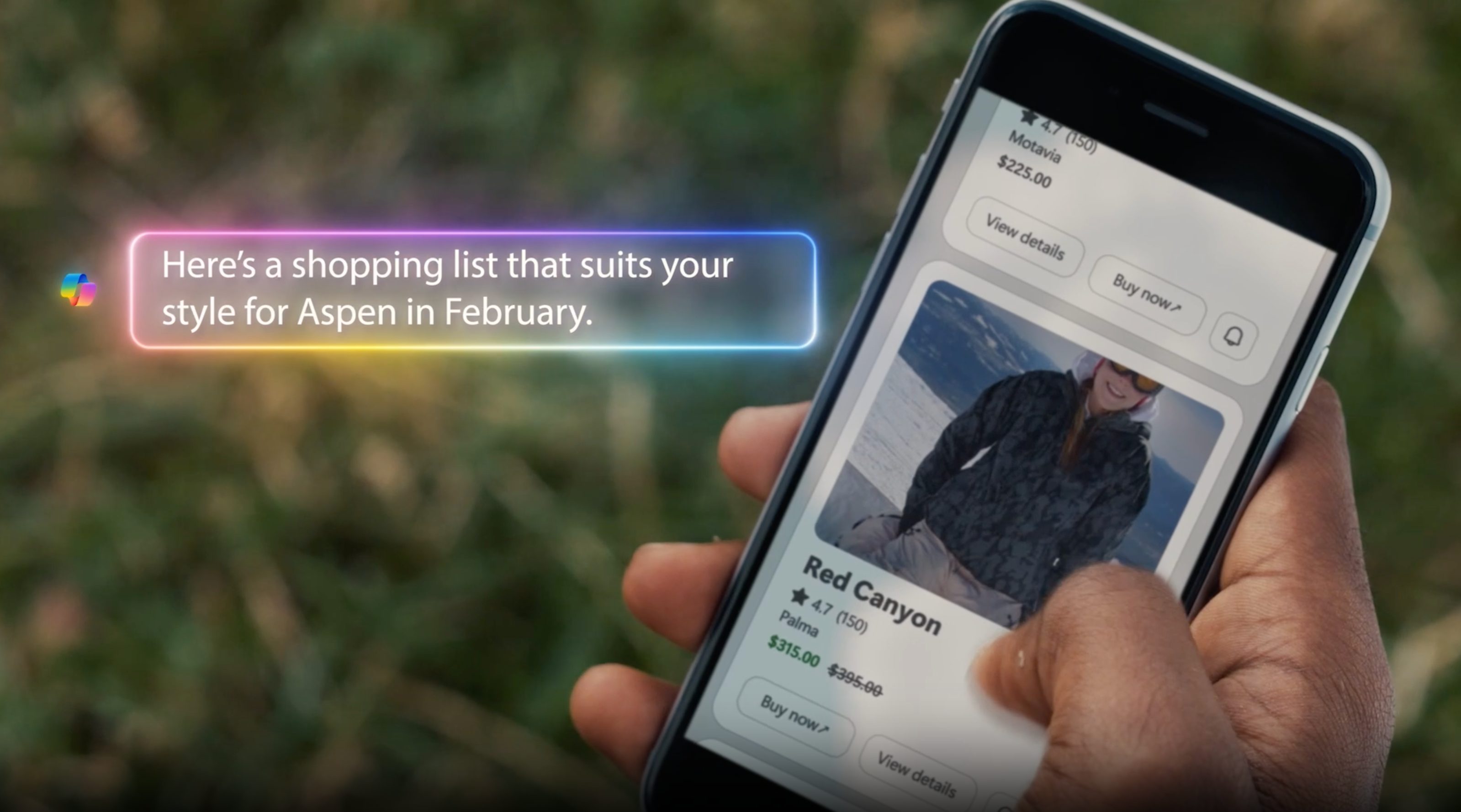 AI shopping assistant showing personalized product recommendations on a mobile phone
