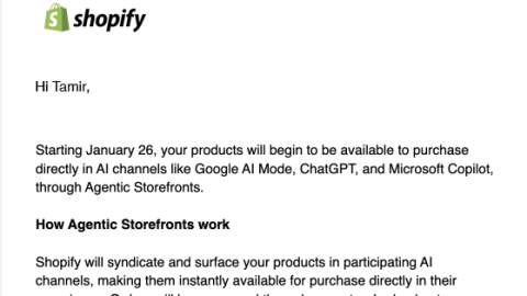 Shopify Agentic Storefronts notification email