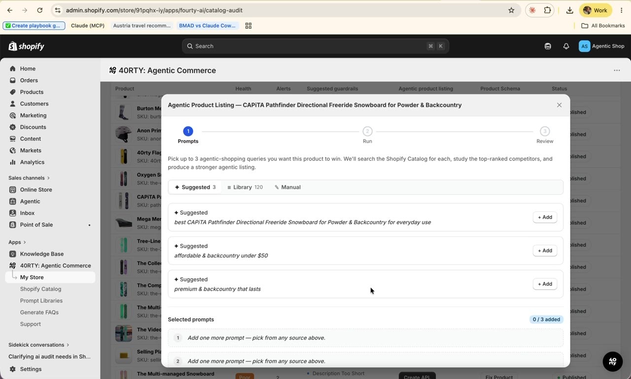 Step 1 of creating an APL, the prompt picker with Suggested, Prompt Library and manual entry options.